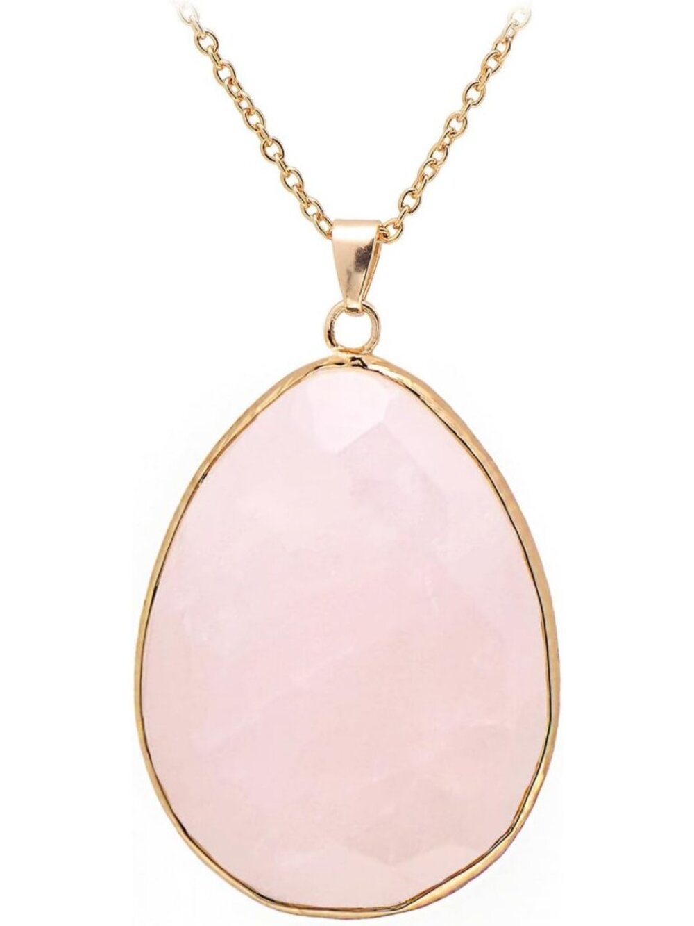 Natural Rose Quartz Crystal Faceted Drop Pendant Necklace for Women - Big & Bold